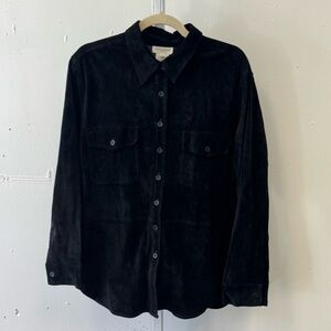 Vintage Jones New York Genuine Leather Suede Button Jacket Shacket Shirt Blk 1X